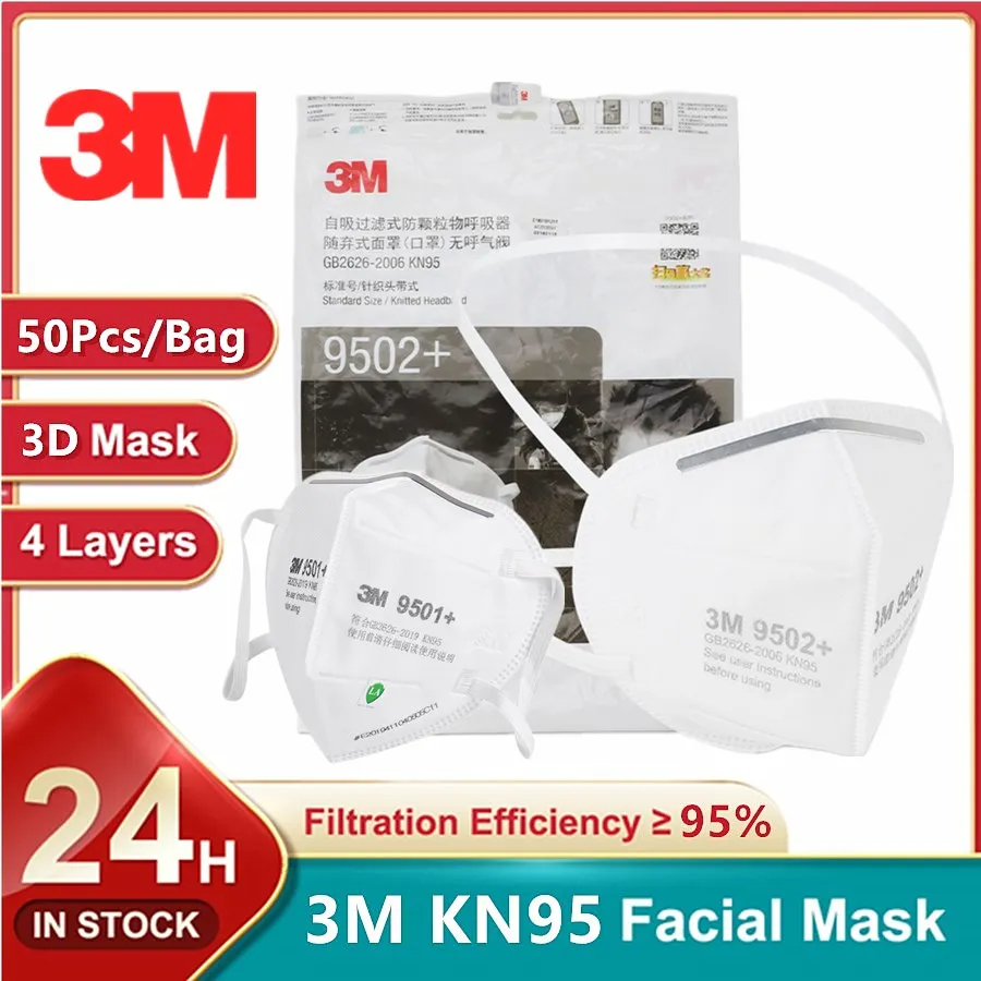 3M Mask 9502+ - 50 unids/bolsa 3M KN95 mascarilla facial